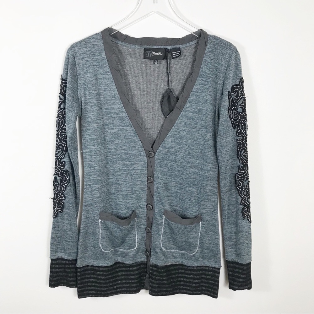 Miss Me Gray Cardigan with Black Accents. NWOT